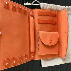 NEW Aurate Vegan Leather Jewelry Travel Pouch Orange Terracotta $110